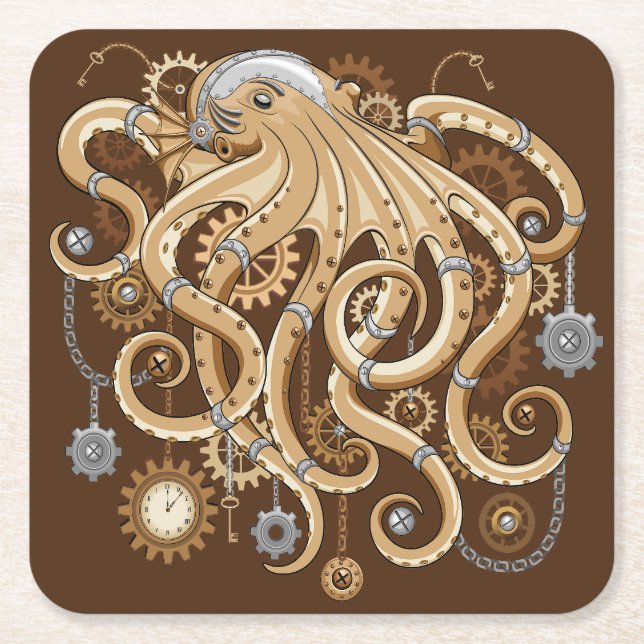 Porta-copo De Papel Quadrado Polvo Steampunk Retro Fantasia Mecânica (Frente)