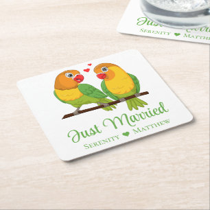 Porta-copo De Papel Quadrado Pombinhos Amarelo Verde Casais Recém-Casados