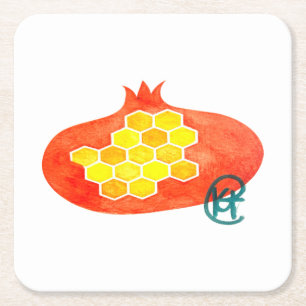 Porta-copo De Papel Quadrado Pomegranato e Honeycomb Rosh Hashana Art