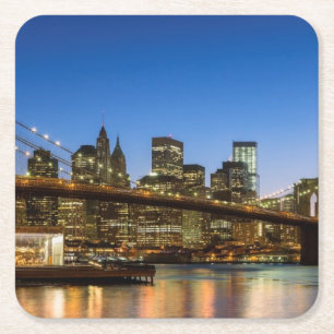 Porta-copo De Papel Quadrado Ponte de Manhattan e de Brooklyn no crepúsculo