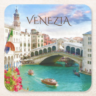 Porta-copo De Papel Quadrado Ponte de Rialto em Veneza Venice, Itália Coaster