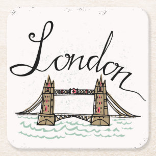 Porta-copo De Papel Quadrado Ponte indicada por letras de Londres da mão