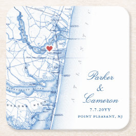 Porta-copo De Papel Quadrado Ponto Pleasant NJ Mapa Casamento Favor Marinho Azu