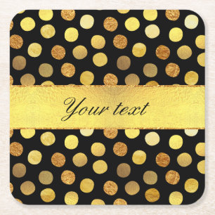 Porta-copo De Papel Quadrado Pontos de Confetti de Folha de Ouro Preto Chic