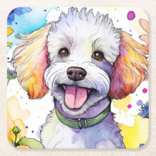 Porta-copo De Papel Quadrado Poodle Dog Porta copos