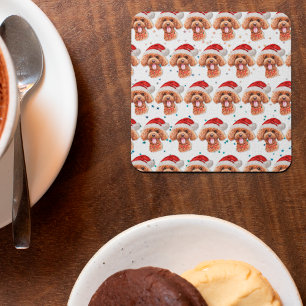 Porta-copo De Papel Quadrado Poodle Dog Raça Estrelas de Natal