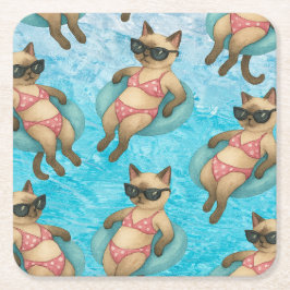 Porta-copo De Papel Quadrado Pool Birthday Party for Cat Lovers