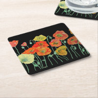 Poppies Flor de Laranja e Preto Papel Coaster