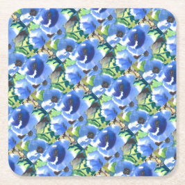 Porta-copo De Papel Quadrado Poppy Floral moderno em azul e verde