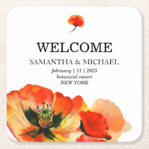 Porta-copo De Papel Quadrado Poppy Red Flower Classic Weding Welcome