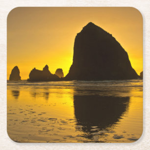 Porta-copo De Papel Quadrado Pôr do sol, Cannon Beach, Oregon, EUA