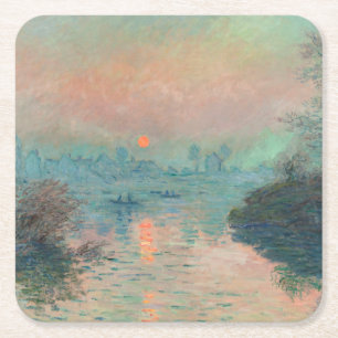 Porta-copo De Papel Quadrado Pôr do sol de Monet no Sena Arte Fina Impressionis