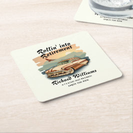 Porta-copo De Papel Quadrado Pôr do sol do deserto do carro clássico reformado 