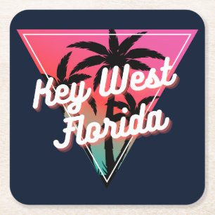 Porta-copo De Papel Quadrado Pôr do Sol Neon Retro Palmeiras Key West Flórida