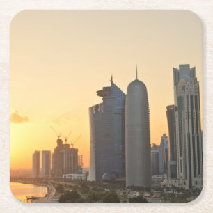Porta-copo De Papel Quadrado Por do sol sobre porta copos de Doha, Qatar