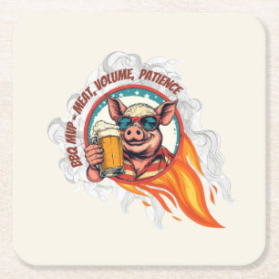 Porta-copo De Papel Quadrado Porco de BBQ engraçado com óculos de sol Cerveja 4