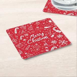 Porta-copo De Papel Quadrado Porcos de Natal Vermelho Feliz Natal