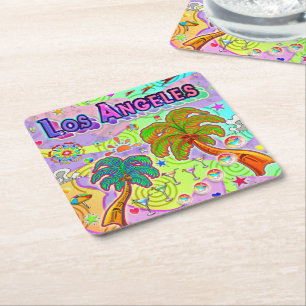 Porta-copo De Papel Quadrado Porta copos Alvo de Férias de Los Angeles