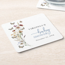 Porta-copo De Papel Quadrado Porta copos Chá de fraldas de flor selvagem azul