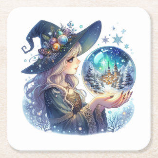 Porta-copo De Papel Quadrado Porta Copos (Coaster) Bruxa Natalina