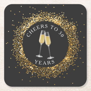 Porta-copo De Papel Quadrado Porta copos de aniversário Dourada e preto Elegant