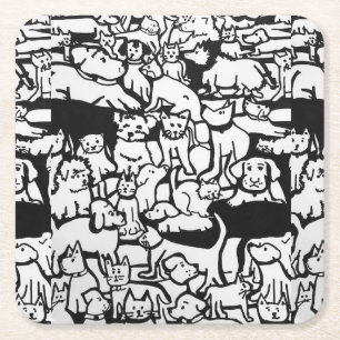 Porta-copo De Papel Quadrado Porta copos de Cartoon de Cães e Gatos