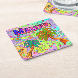Porta-copo De Papel Quadrado Porta copos de Destino de Férias Malibu