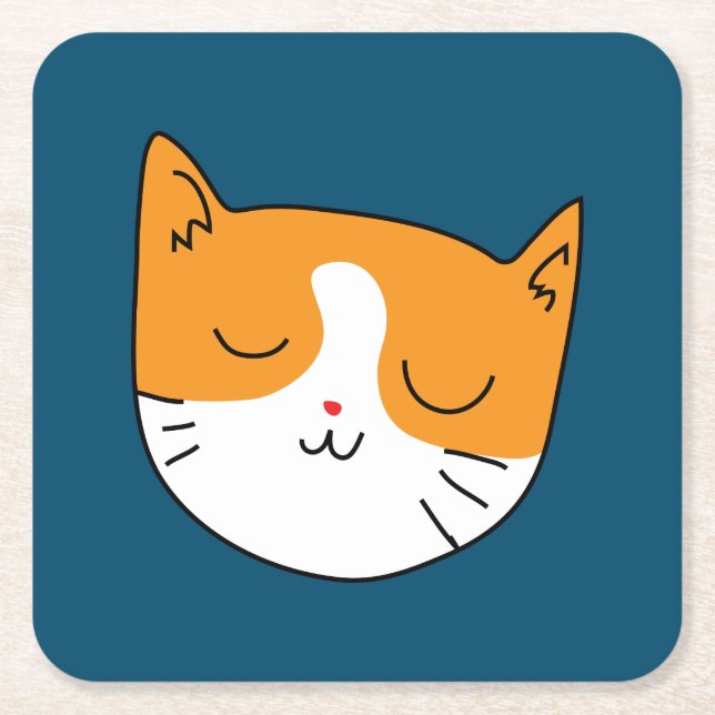 Porta-copo De Papel Quadrado Porta copos de Gato Sonolento (Frente)