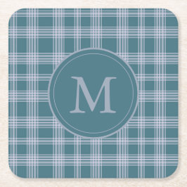 Porta-copo De Papel Quadrado Porta copos de Monograma de Padrão de Xadrez Ciano