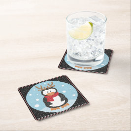 Porta-copo De Papel Quadrado Porta copos de Natal com Pinguim