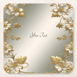 Porta-copo De Papel Quadrado Porta copos de Ornamentado Dourado branco Floral