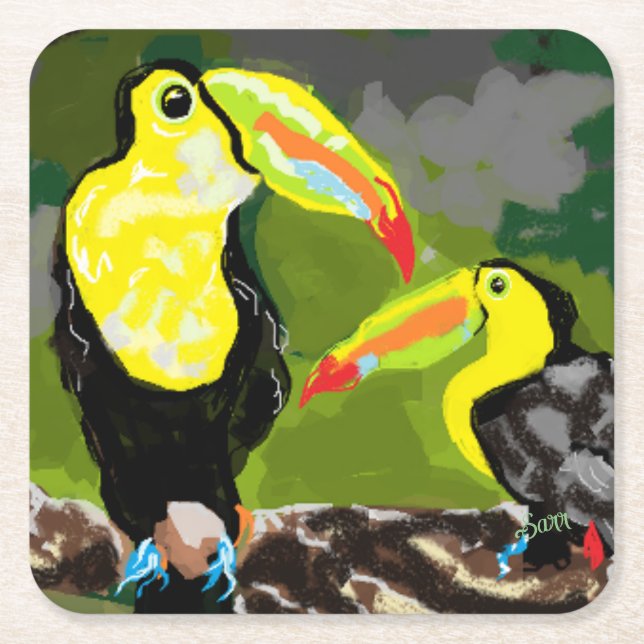 Porta-copo De Papel Quadrado Porta copos de papel : Aves do Paraíso (Frente)