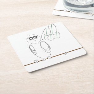 Porta-copo De Papel Quadrado Porta copos de papel - Coruja em árvore para cor