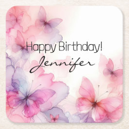 Porta-copo De Papel Quadrado Porta copos de Papel da Borboleta de Aquarela Eleg