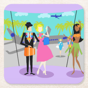 Porta-copo De Papel Quadrado Porta copos de Papel de Férias Tropicais Retroati