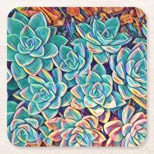 Porta-copo De Papel Quadrado Porta copos de papel dos Succulents estilizados