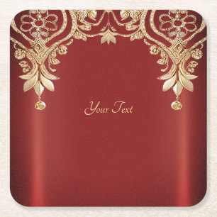 Porta-copo De Papel Quadrado Porta copos de Papel Floral Vermelho Dourado Moder