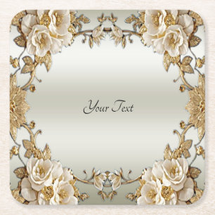 Porta-copo De Papel Quadrado Porta copos de papel Flores brancas do Ornamentado