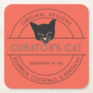 Porta-copo De Papel Quadrado Porta copos de papel - Logotipo de gato do curador