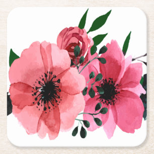 Porta-copo De Papel Quadrado Porta copos de papel quadrado com flores rosa vibr