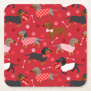 Porta-copo De Papel Quadrado Porta copos de papel quadrado namorados Dachshund