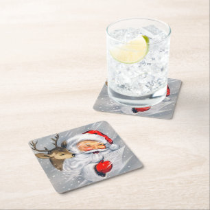 Porta-copo De Papel Quadrado Porta copos de renas de Papais noeis retrorreflect