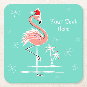 Porta-copo De Papel Quadrado Porta copos de Texto Flamingo de Natal