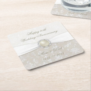 Porta-copo De Papel Quadrado Porta copos do aniversário de casamento do damasco