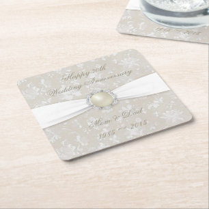 Porta-copo De Papel Quadrado Porta copos do aniversário de casamento do damasco