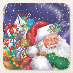 Porta-copo De Papel Quadrado Porta copos do papai noel