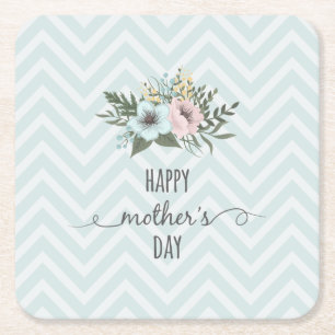 Porta-copo De Papel Quadrado Porta copos feliz floral elegante do dia das mães