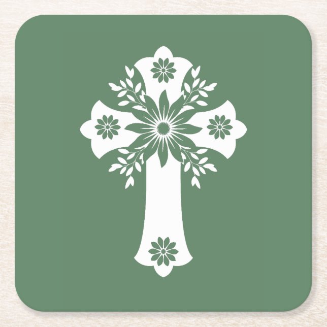 Porta-copo De Papel Quadrado Porta copos Floral Cross Fern Green (Frente)