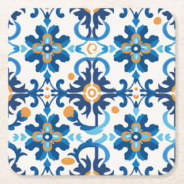 Porta-copo De Papel Quadrado porta copos Mosaico 🟦 Terrazzo - Castanho e ferru