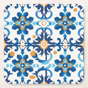 Porta-copo De Papel Quadrado porta copos Mosaico 🟦 Terrazzo - Castanho e ferru